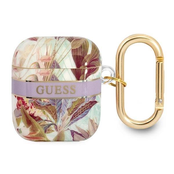 Etui Guess Flower Strap Collection na AirPods 1/2 - fioletowe