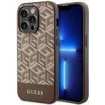 Etui Guess GCube Stripes MagSafe na iPhone 14 Pro - brązowe