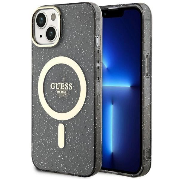 Etui Guess Glitter Gold MagSafe na iPhone 14 Plus - czarne