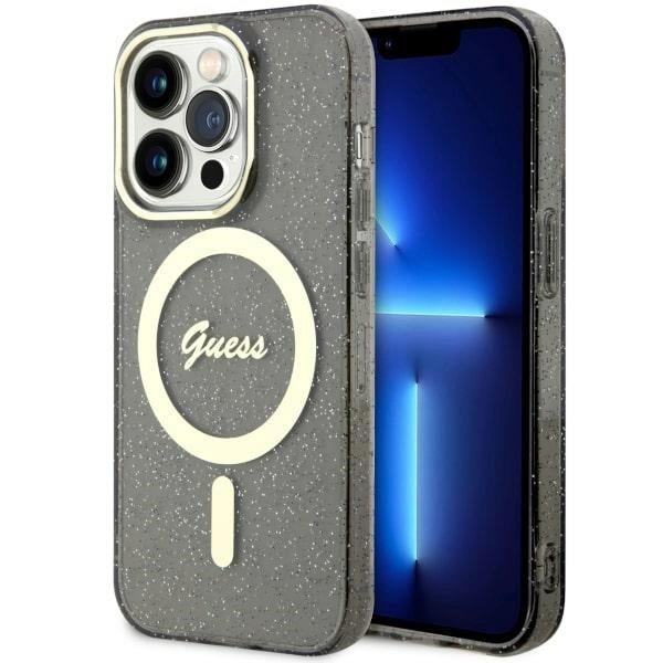 Etui Guess Glitter Gold MagSafe na iPhone 14 Pro - czarne