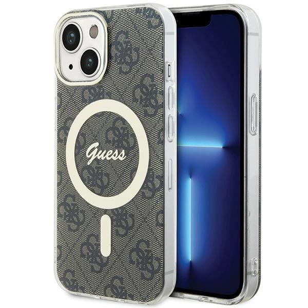Etui Guess IML 4G MagSafe na iPhone 15 Plus - brązowe