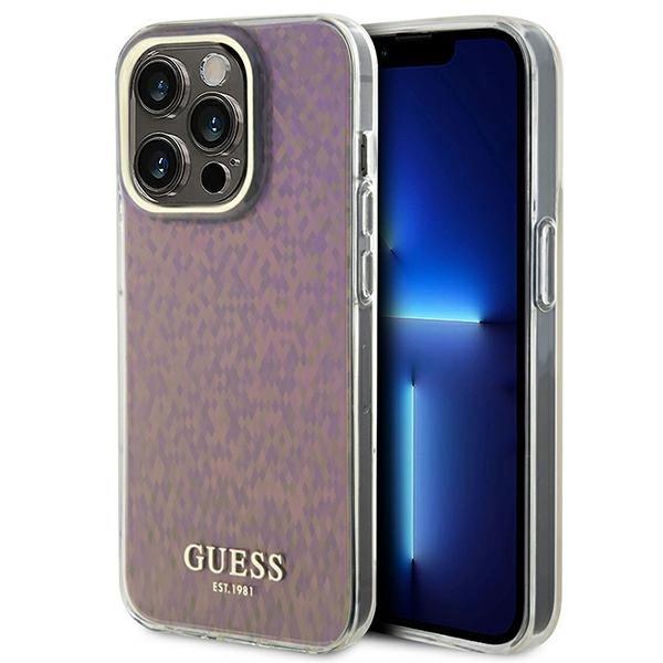 Etui Guess IML Faceted Mirror Disco Iridescent do iPhone 15 Pro - różowe