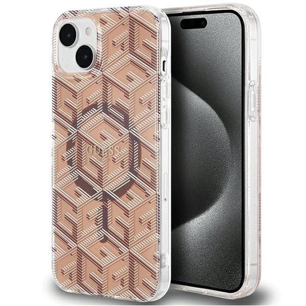 Etui Guess IML GCube MagSafe na iPhone 15 Plus / 14 Plus - brązowe
