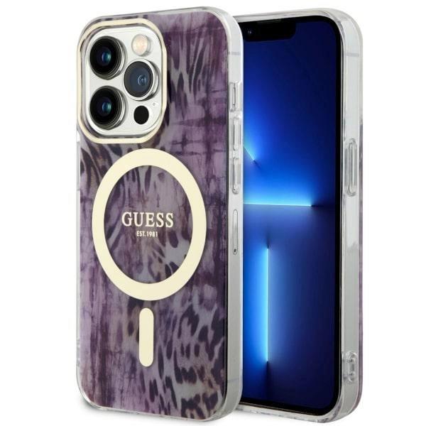 Etui Guess Leopard MagSafe na iPhone 14 Pro - różowe