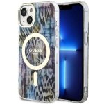 Etui Guess Leopard MagSafe na iPhone 14 - niebieskie