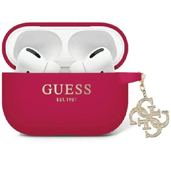 Etui Guess Liquid Silicone Glitter Triangle Charm na AirPods Pro 2 - purpurowe