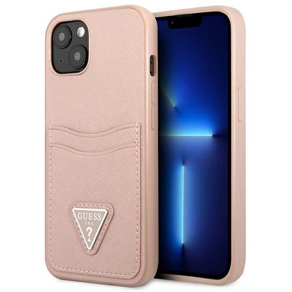 Etui Guess Saffiano Triangle Logo Cardslot na iPhone 13 - różowe