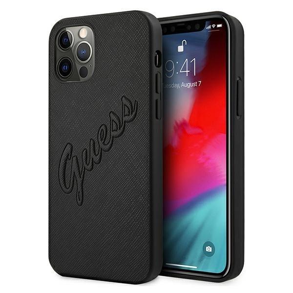 Etui Guess Saffiano Vintage Script na iPhone 12 Pro Max 6,7" - czarne