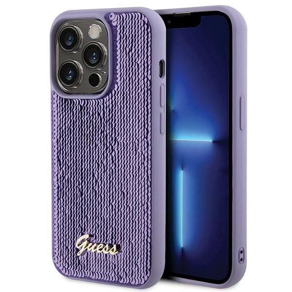 Etui Guess Sequin Script Metal na iPhone 15 Pro Max - fioletowe