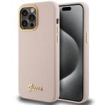 Etui Guess Silicone Script Metal Logo & Frame na iPhone 15 Pro - różowe