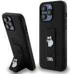 Etui Karl Lagerfeld Gripstand Saffiano Choupette Pins na iPhone 13 Pro Max - czarne