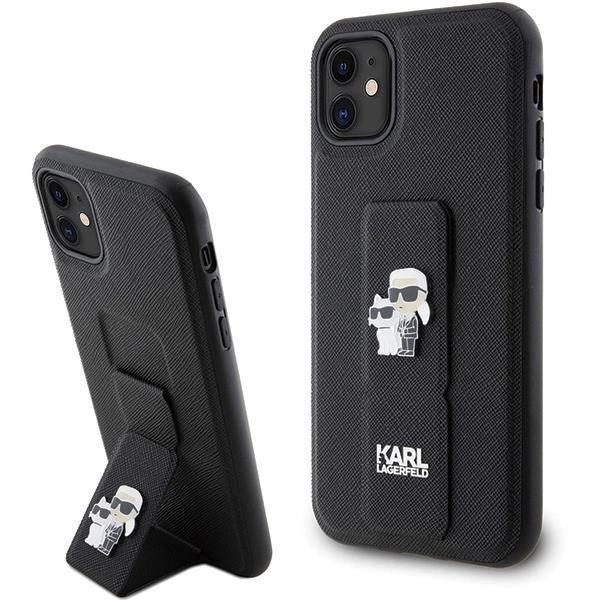 Etui Karl Lagerfeld Gripstand Saffiano Karl&Choupette Pins na iPhone 11 / Xr - czarne