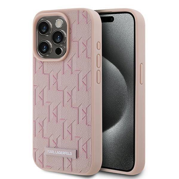 Etui Karl Lagerfeld Leather Monogram Metal Logo na iPhone 15 Pro Max - różowe