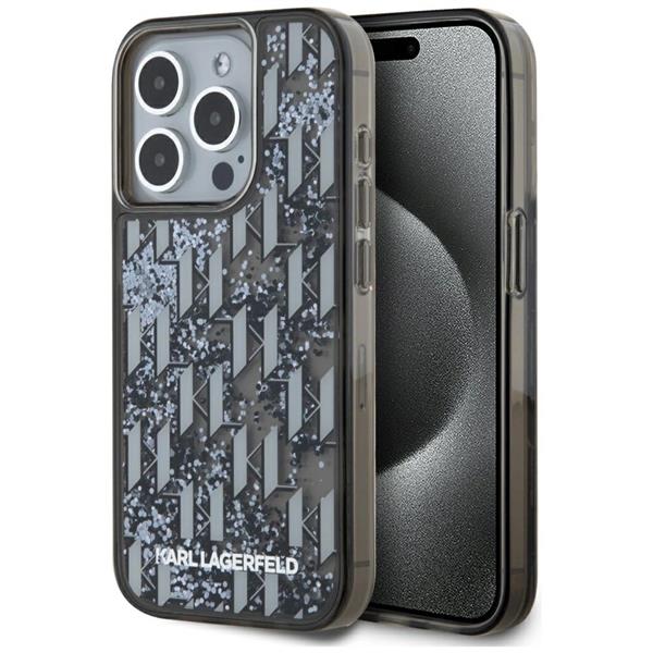 Etui Karl Lagerfeld Liquide Glitter Monogram Gradient na iPhone 15 Pro - czarne