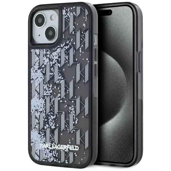 Etui Karl Lagerfeld Liquide Glitter Monogram Gradient na iPhone 15 - czarne