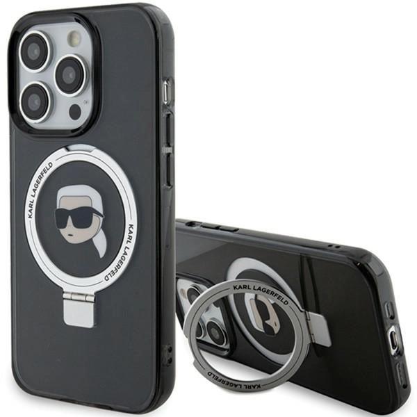 Etui Karl Lagerfeld Ring Stand Karl Head MagSafe do iPhone 15 Pro - czarne