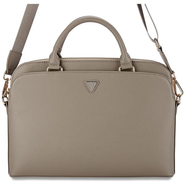 Guess torba Computer Bag Grained PU Zipper Pocket & Triangle Logo do laptopa 15" brązowa