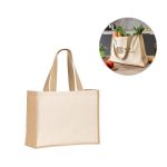 HELSINQUE. Torba płócienna (320 g/m2), z dnem i bokami z laminowanej juty (350 g/m2) w naturalnych odcieniach