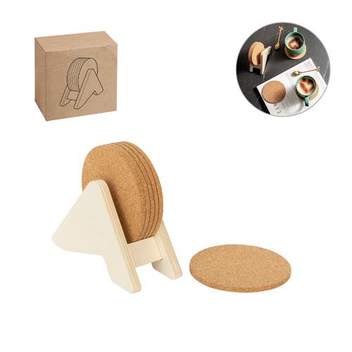 PLYCORK. Stojak ze sklejki z 6 korkowymi podstawkami