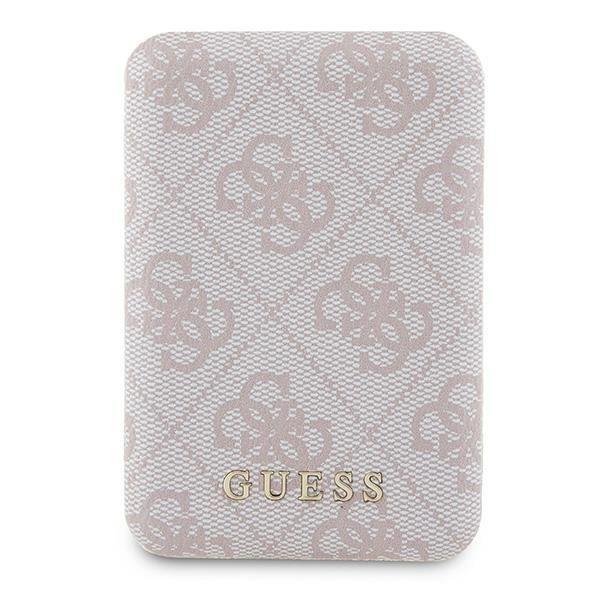 Powerbank indukcyjny Guess 4G Leather Metal Logo MagSafe 15W 5000mAh - różowy