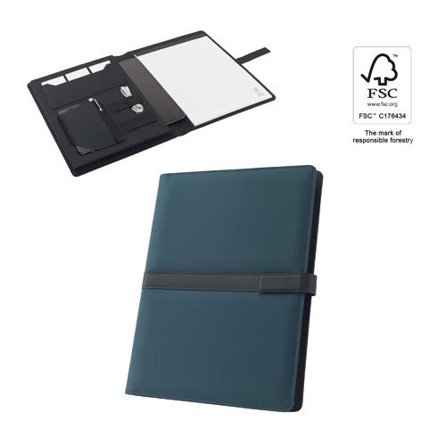 SANDERSON FOLDER. Teczka A4 z PU (50% z recyklingu) z magnetycznym zamknięciem i notatnikiem ze stronami w linie