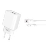 XO ładowarka sieciowa CE02D QC 3.0 18W 1x USB biała + kabel Lightning