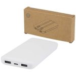 Adhil powerbank o pojemności 10.000 mAh i mocy 10 W z tworzyw sztucznych pochodzących z recyklilngu z 2 wbudowanymi kablami