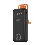 Dudao pojemny powerbank z 4 wbudowanymi kablami 20000mAh USB Typ C + micro USB + Lightning + USB-A (wejście) - czarny (Dudao K6Pro+)