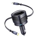 Ładowarka samochodowa Baseus Enjoyment Max 60W ze zwijanymi kablami USB-C i Lightning - czarna