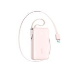 Powerbank Joyroom JR-PR2L 10000mAh 35W z wbudowanym zwijanym kablem USB-C i kablem-smyczą Lightning - różowy